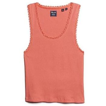 Superdry Salmone Canottiera Donna in Cotone Bio Pizzo