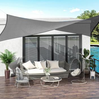 Outsunny 4x3m Sun Shade Sail Rectangle Canopy, Grey/400cm