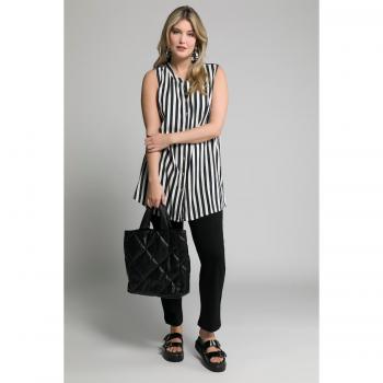 Blusa a righe in misto lino con bottoni, blu, taglia 48/50