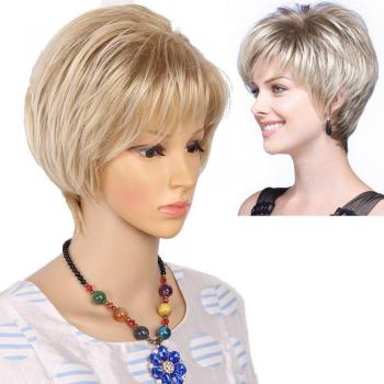 Short Blonde Wig with Side Bangs