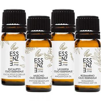 Set Diffusore 4 Oli Essenziali Puri al 100% (Lavanda, Rosmarino, Muschio, Eucalipto)