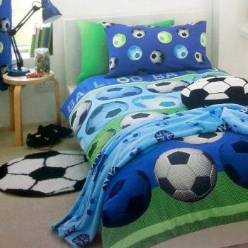SUPERB Football Patterned Cotton Duvet Cover for Single Bed (Blue & White)