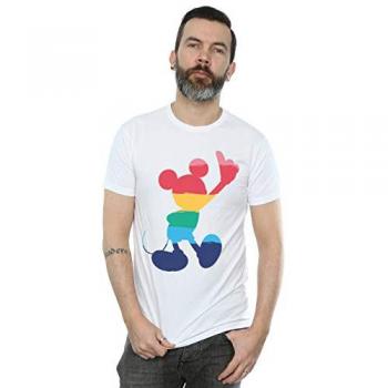 Disney Men's Mickey Mouse Rainbow Pose T-Shirt White Large