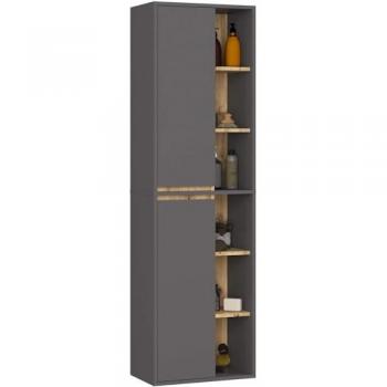 Colonne VAMI en suspension pour salle de bains – Gris Graphite et Chêne Artisan, 50 cm, 2 portes, 10 étagères