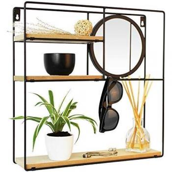 Étagère murale avec miroir en métal noir 40 x 10 x 40 cm