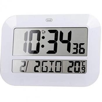 Orologio Digitale Trevi OM 3540 D Radiocontrollato per Parete/Tavolo: Grande Display, Termometro, Sveglia, Calendario Multilingue – Bianco