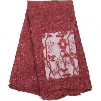 Encaje de Tul Francés Magenta con Lentejuelas Bordadas