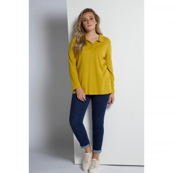 Women's Plus Size Eco-Friendly Cotton Long Sleeve Polo, Yellow, Size 20/22
