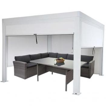 HWC-L46 Pergola mit Seitenwand, 3x3m, sturmfest, Aluminium, weiß