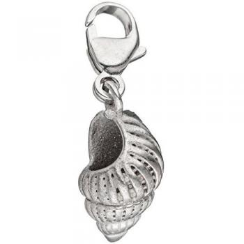Charm Einhänger Muschel 925 Sterling Silber rhodiniert Karabiner