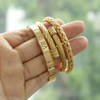 3pcs/Set Men's Handmade Titanium Steel Bangles