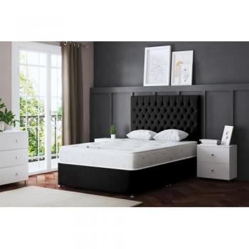 Seraphine Black King Size Chesterfield Divan Bed, 4 Drawer Set, Headboard Included