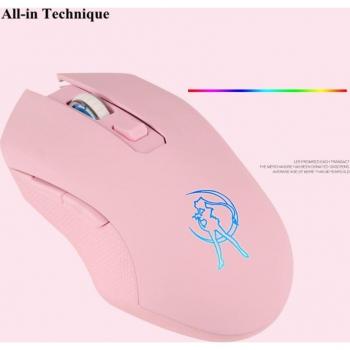 Pink LED Optical Wireless Gaming Mouse 1600DPI Rechargeable