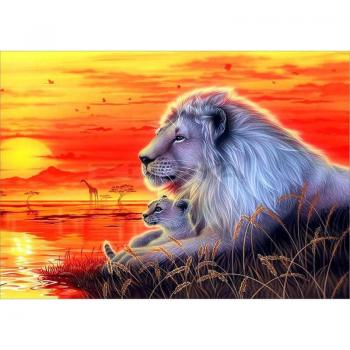 Mosaic Lion Embroidery with Diamonds 20x30