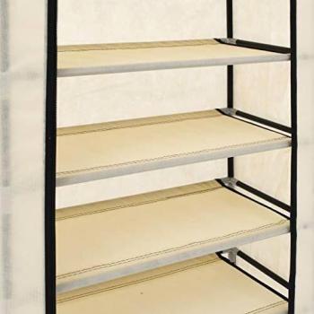 Shoe Organizer with Cover in Cream 58x28x106 cm Fabric