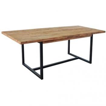 Table à manger extensible en bois d'acacia et métal, teinte naturelle 180/220cm
