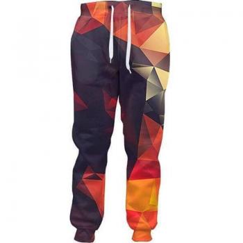 Cool Men's 3D Sports Pants with Orange Diamond Lattice Design