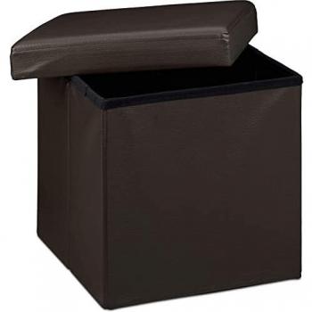 Puff de Almacenaje GREATOOL 31x31x31cm, Plegable, Carga 140 kg, PVC Marrón