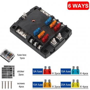 Automotive Marine Trike Fuse Box Holder 6 Ways 12 Ways with Plastic Cover & Indicator