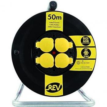 REV Ritter 0010368512 Kabeltrommel – Kunststoff, BGI608, IP44, 50 m, H07RN-F, schwarz‑gelb