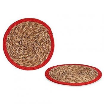 Runde Tischdecke, Braun und Rot, Naturfaser, Ø 30 cm