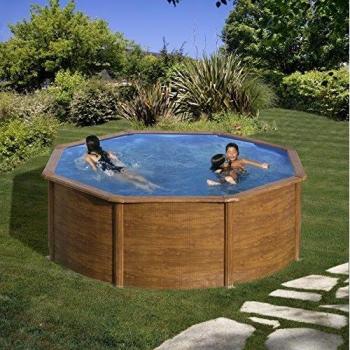 Rundpool GRE Galapagos KIT350W Schwimmbecken Gr. Ø/B/H/L: 350 cm x Breite Höhe 120 cm x Länge, 10000 l, braun 6-tlg., ØxH: 350x120 cm, Holzoptik