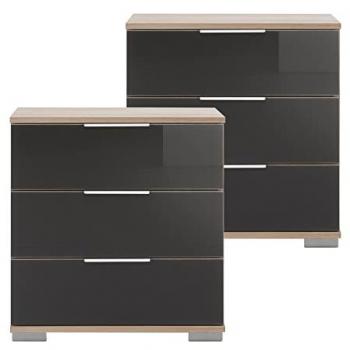 ELSTRA-43 Nachttisch Duo, Eiche sägerau Nb. mit grauem Glas, 52/58/38 cm