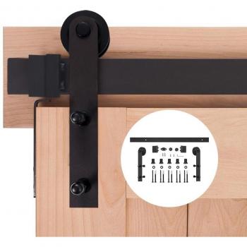 Black Carbon Steel Sliding Interior Barn Door Hardware Track 4.9FT