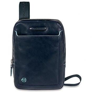 Piquadro Leather Men's Shoulder Bag Blue with Zip Closure