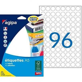 Étui de 1536 étiquettes de bureau blanches, diamètre 15 mm