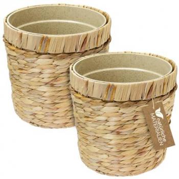 HMF Innovativer Blumentopf aus Wasserhyazinthe, Rund, nachhaltig, 25 cm Durchmesser, 2er Set