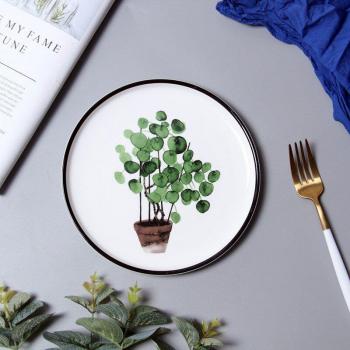 Ceramic Plate Set with Green Leaf Design