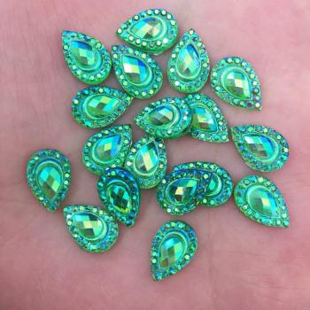 100PCS Flatback AB Resin Peacock Teardrop Rhinestones 7*12mm