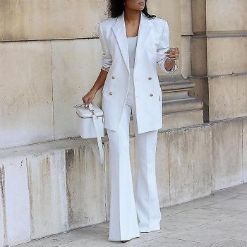 Tenue Blazer Femme 2 Pièces Manches Longues Blanc L