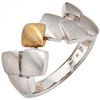 JOBO Damenring 925 Silber mit 585 Gold kombiniert rhodiniert mattiert Größe 50