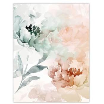 Calm Cascade: Teal & Pink Peony Watercolor (12 x 16)