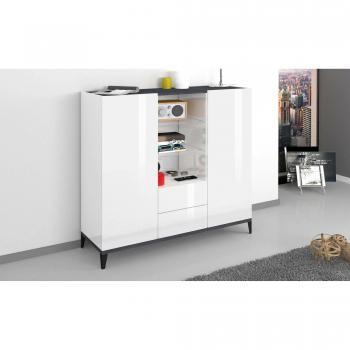Madia Cucina 2 Ante 2 Cassetti 120x40h133 Bianco Lucido e Ardesia – DMORA