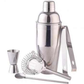 Roestvrijstalen cocktailshaker met houten rek