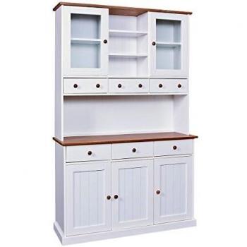 Buffet vaisselier 5 portes 6 tiroirs en bois massif vernis sépia et blanc