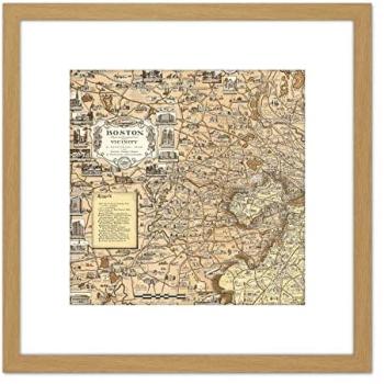 Ernest Dudley Chase 1938 Boston MA Pictorial Map – 8x8” Wooden Frame, Mounted