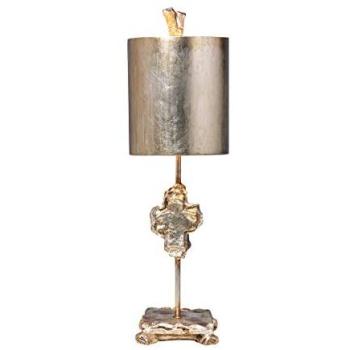 Stem‑Base Caarving Table Lamp with Silver Leaf Shade, LED E27 60W