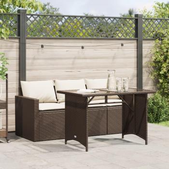 VidaXL 2 Piece Patio Dining Set with Cushions Brown Poly Rattan
