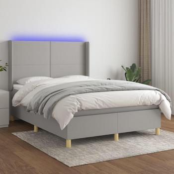 Letto a Molle con Illuminazione LED Grigio Chiaro 140x200 cm Tessuto