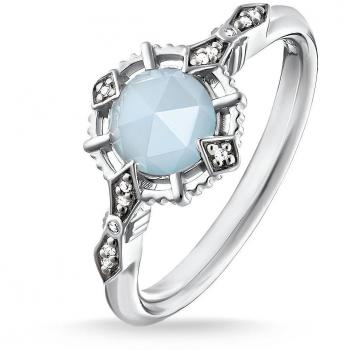 Thomas Sabo Damen Ring Vintage Blaue Perle 925er Silber – schwarzgeschwärzt