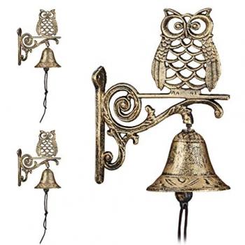 Campanas de Búho para Jardín – Trío en Dorado con Cuerda Antiguo