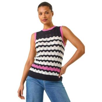 Women's Navy Sequin Wave Knit Top – Size 20