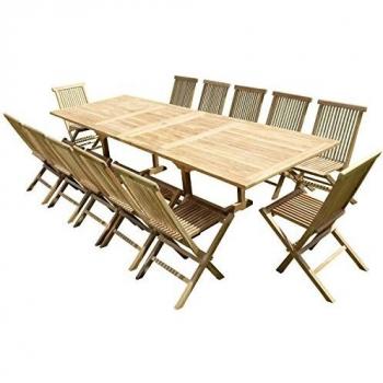 Ensemble extérieur en teck KIRANG avec 12 chaises Jenae