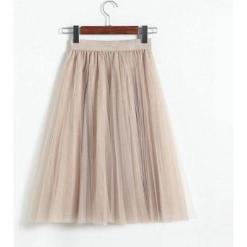 Spring Summer Women High Waist Pleated Tulle Skirt