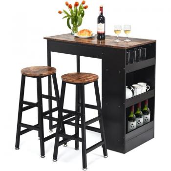 Conjunto mesa bar y taburetes, 3 niveles de almacenamiento