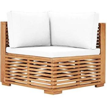 VidaXL Cream-Pillowed Corner Garden Lounger – Teak Frame